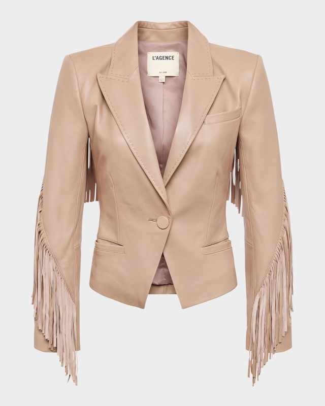 Vashti Fringe-Trim Faux Leather Blazer